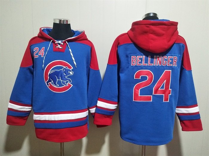 Men's Chicago Cubs #24 Cody Bellinger Royal/Red Ageless Must-Have Lace-Up Pullover Hoodie